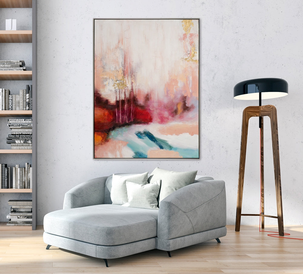 Handgemaltes, abstraktes Acrylgemälde auf Leinwand „Harmonie in Rot und Blau“ | gerahmtes Leinwandgemälde mit Craquelé Effekt - houseofhome24