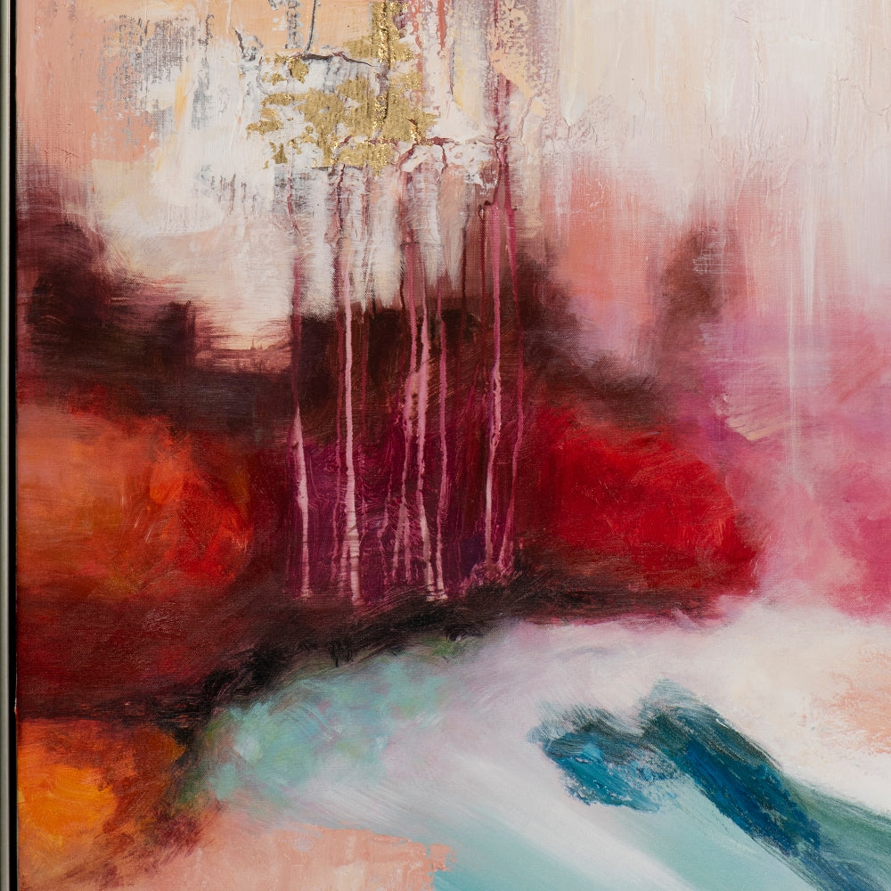 Handgemaltes, abstraktes Acrylgemälde auf Leinwand „Harmonie in Rot und Blau“ | gerahmtes Leinwandgemälde mit Craquelé Effekt - houseofhome24
