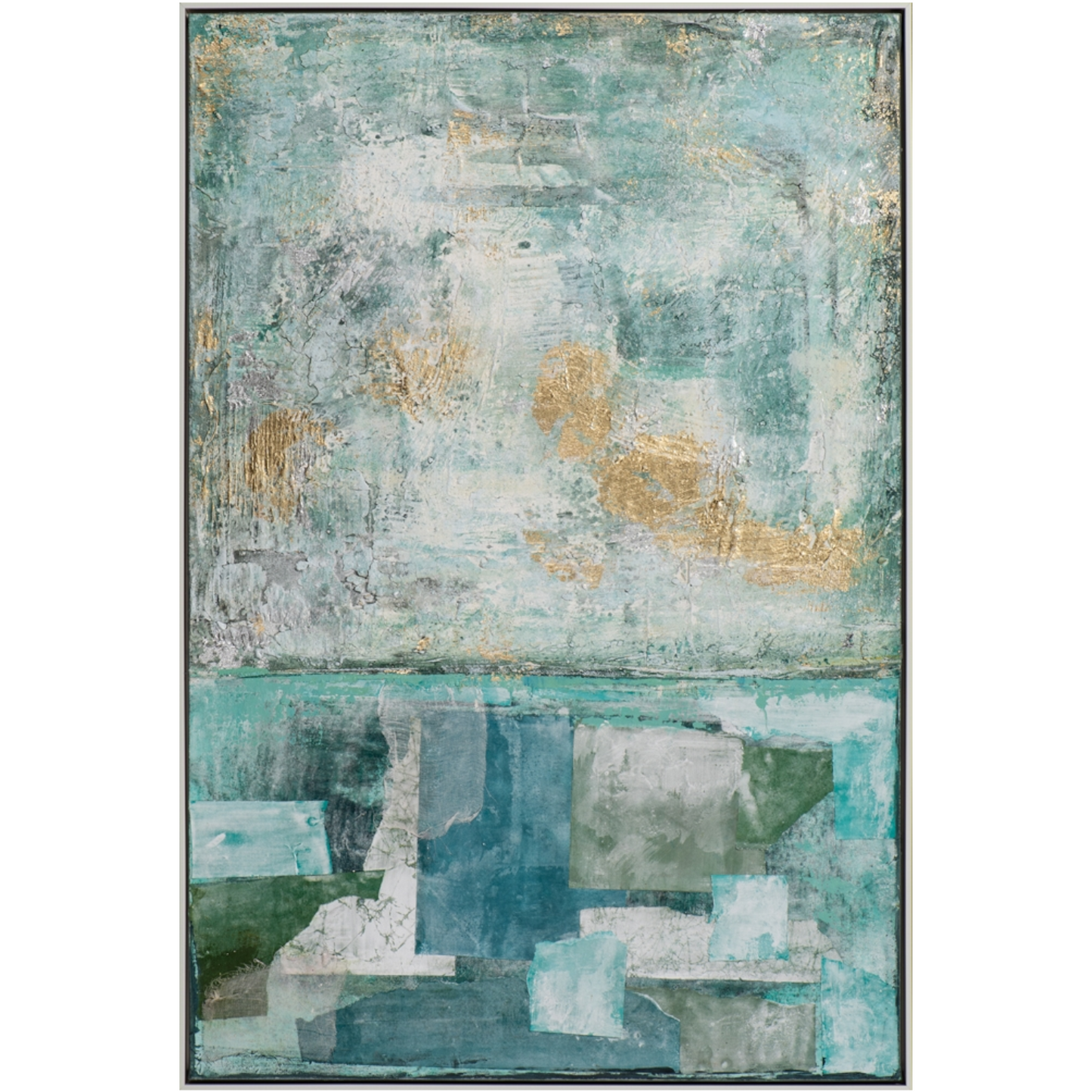 Handgemaltes, abstraktes Acrylgemälde auf Leinwand „Harmonie in Blau-Türkis“ | gerahmtes Leinwandgemälde mit Craquelé Effekt - houseofhome24