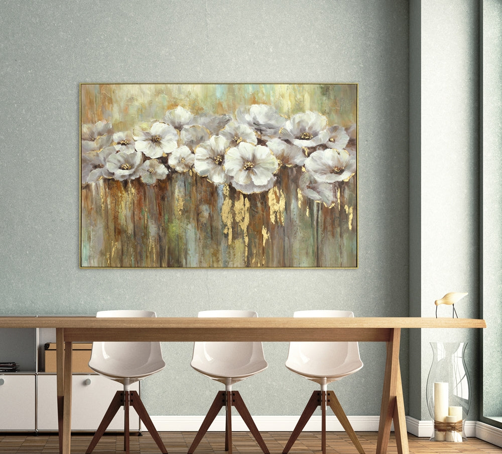 Giclée-/ Acrylgemälde auf Leinwand „Weißer Mohn mit Gold“ - houseofhome24