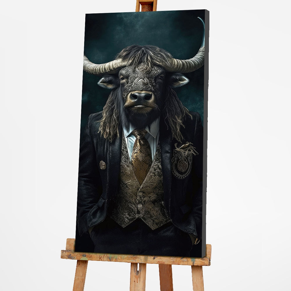 Digitaldruck-Wandbild auf Sicherheitsglas „Gentleman Bull“ | Rahmenloses Wandbild