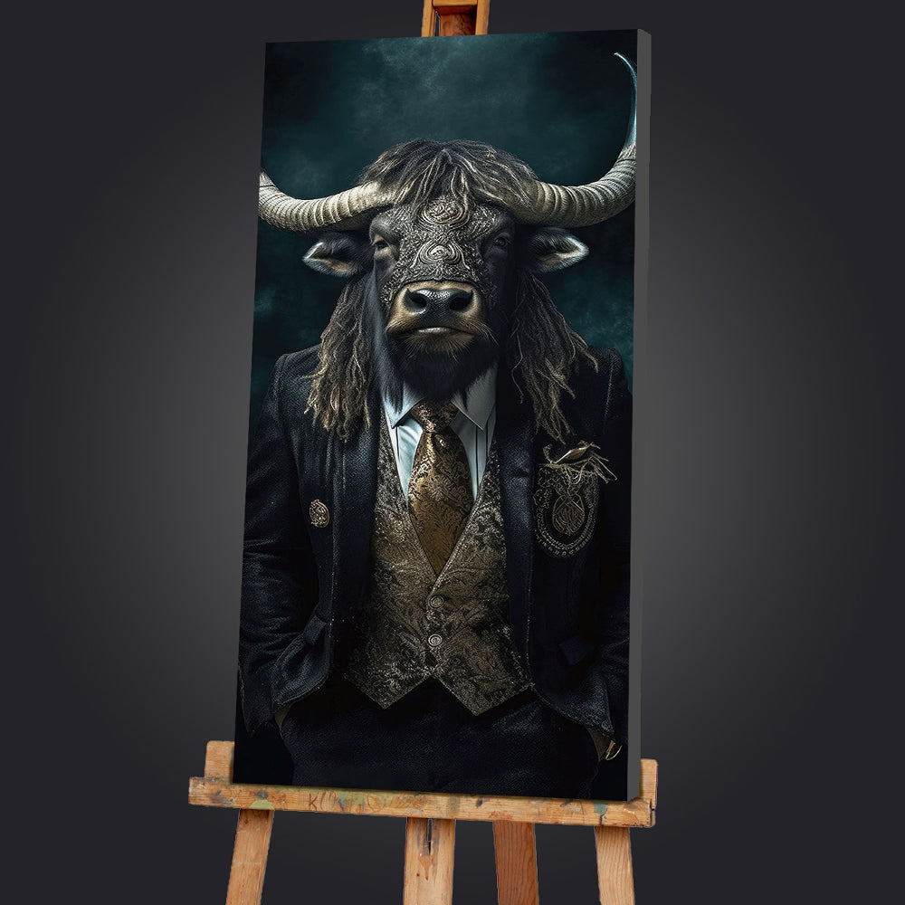 Digitaldruck-Wandbild auf Sicherheitsglas „Gentleman Bull“ | Rahmenloses Wandbild