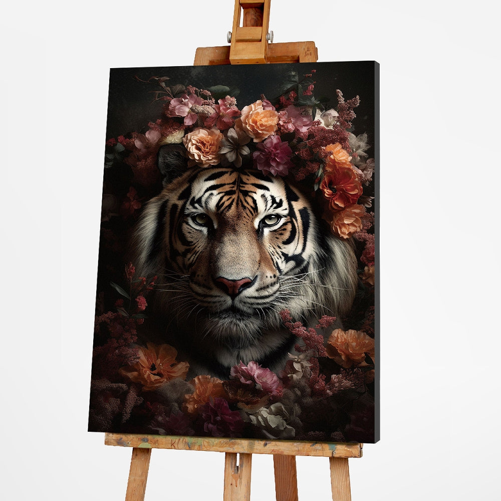 Digitaldruck-Wandbild auf Sicherheitsglas „Tiger flowers“ | Rahmenloses Wandbild
