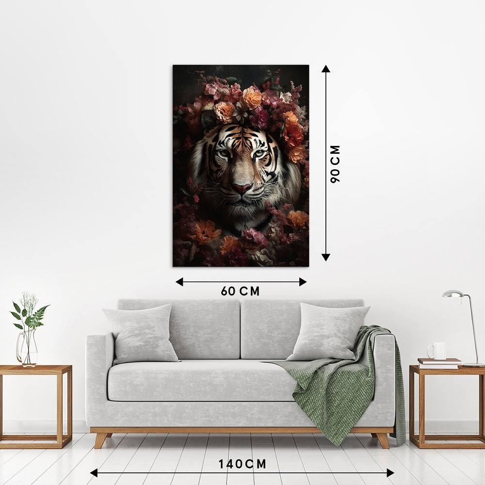 Digitaldruck-Wandbild auf Sicherheitsglas „Tiger flowers“ | Rahmenloses Wandbild