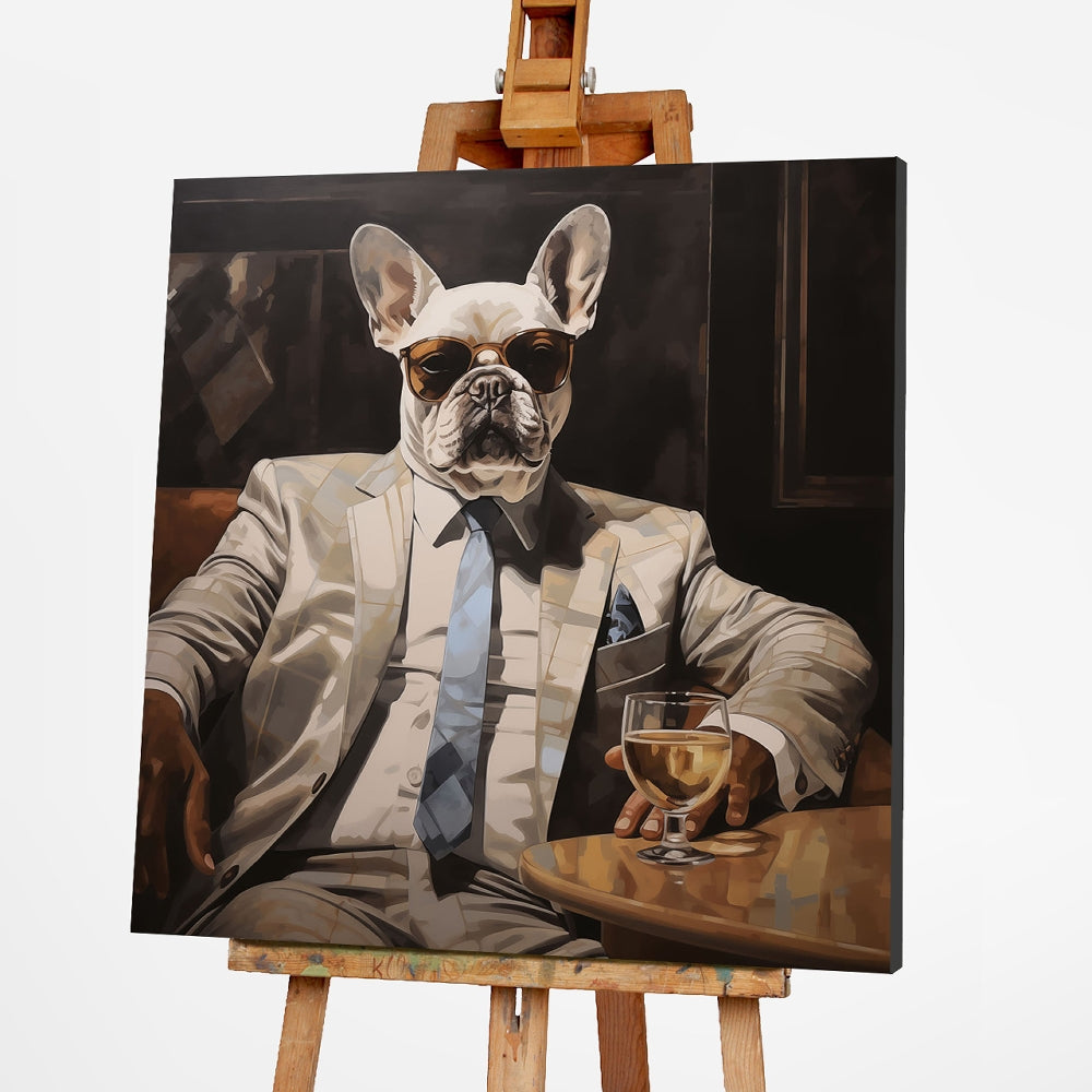 Digitaldruck-Wandbild auf Sicherheitsglas „Business Bulldog“ | Rahmenloses Wandbild - houseofhome24
