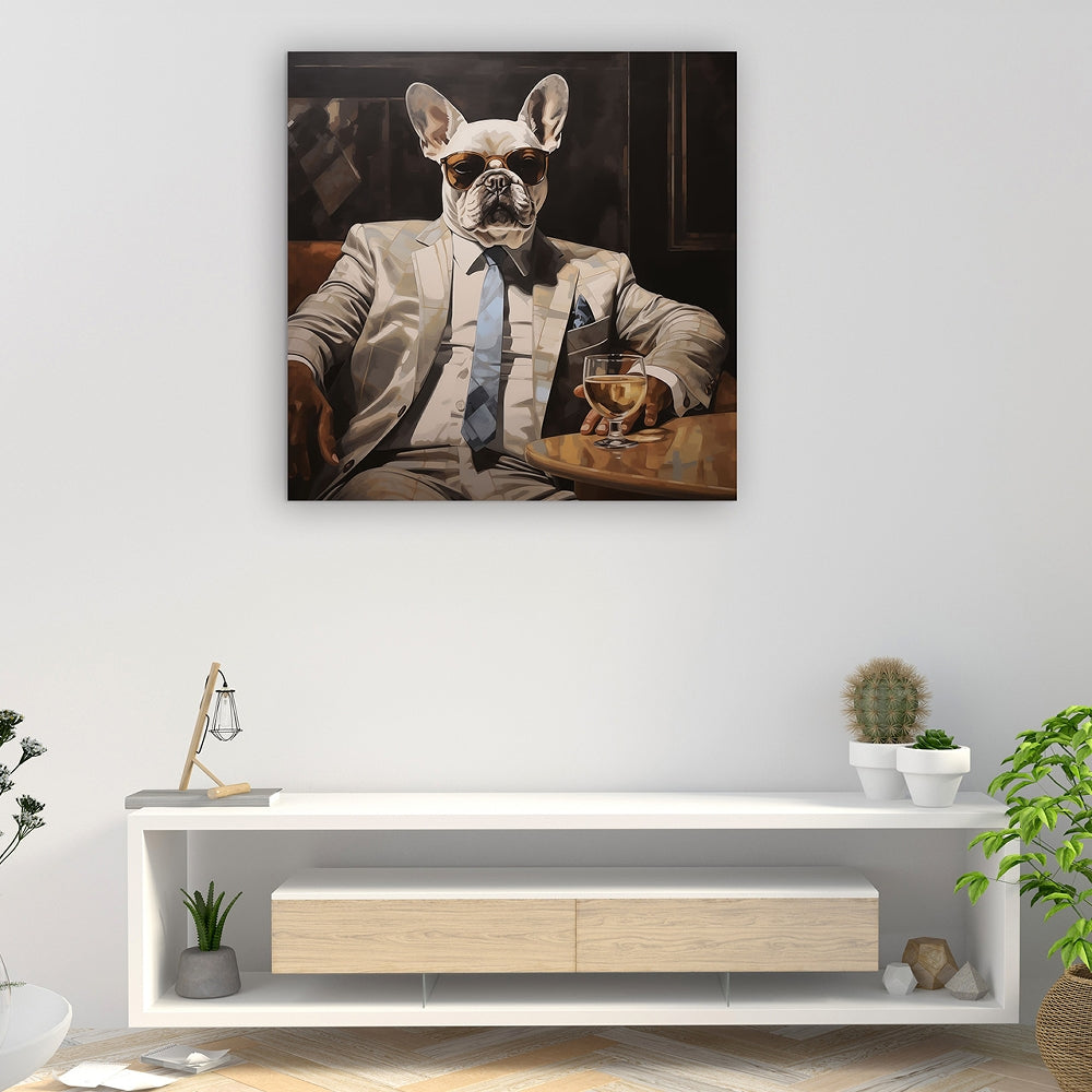 Digitaldruck-Wandbild auf Sicherheitsglas „Business Bulldog“ | Rahmenloses Wandbild - houseofhome24
