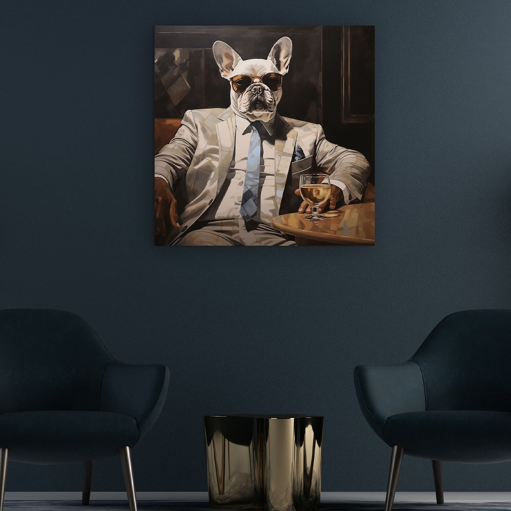 Digitaldruck-Wandbild auf Sicherheitsglas „Business Bulldog“ | Rahmenloses Wandbild - houseofhome24