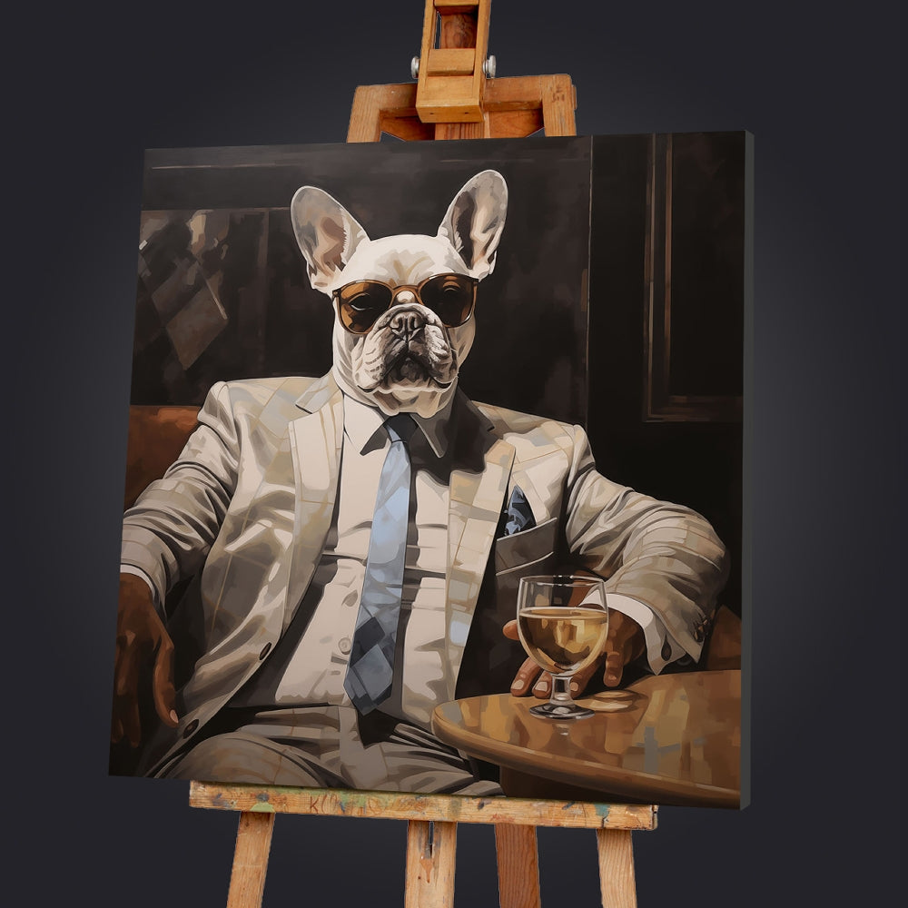 Digitaldruck-Wandbild auf Sicherheitsglas „Business Bulldog“ | Rahmenloses Wandbild - houseofhome24