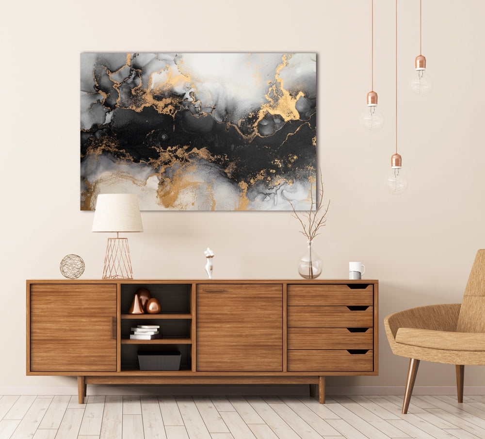 Digitaldruckgemälde auf Acrylglas „Gold umspielt Schwarz“ | Hochglanz - houseofhome24