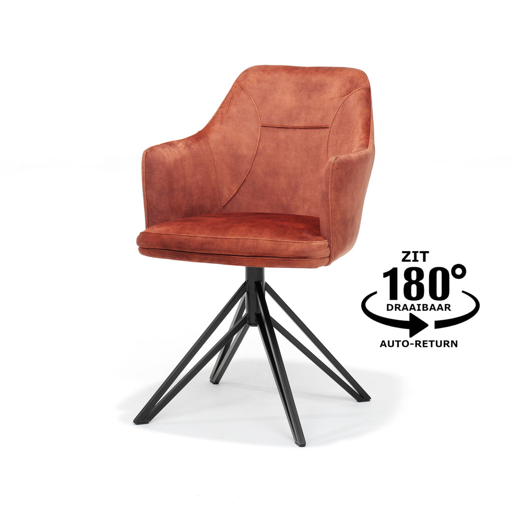Armlehnstuhl drehbar "Calvin" Velvet Kupfer – Drehsessel mit 180°-Funktion.