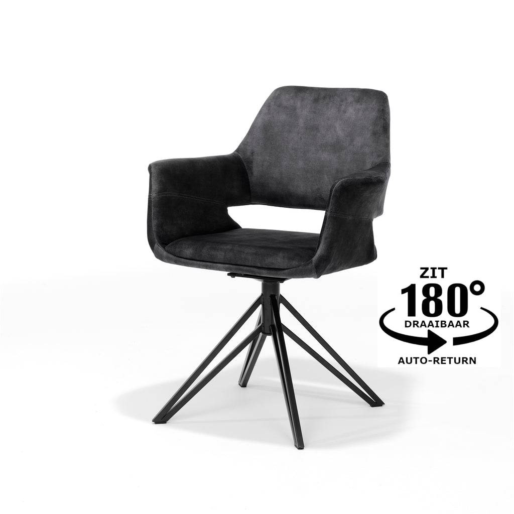 Armlehnstuhl drehbar "Katy" Velours Anthrazit – Drehsessel mit 180°-Funktion. - houseofhome24