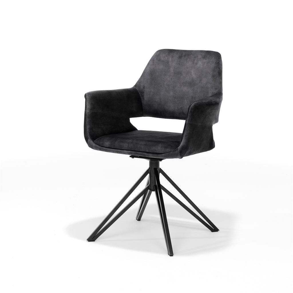 Armlehnstuhl drehbar "Katy" Velours Anthrazit – Drehsessel mit 180°-Funktion. - houseofhome24