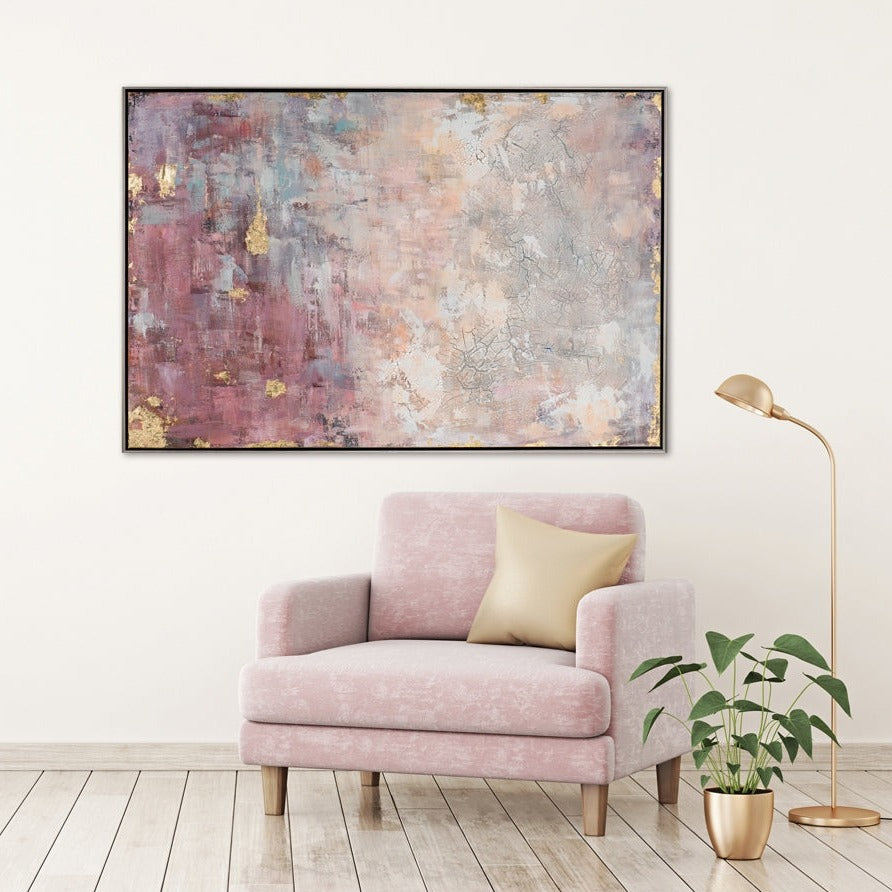 Handgemaltes Acrylgemälde auf Leinwand „Abstrakt in Rosé mit Gold“ - houseofhome24