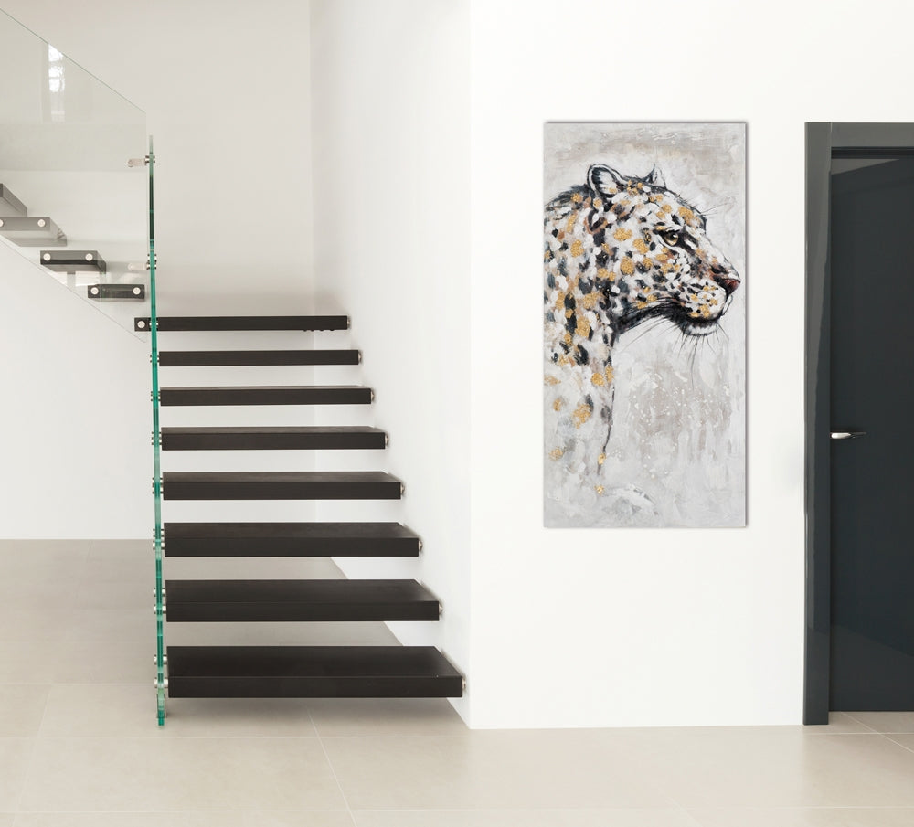 Handgemaltes Acrylgemälde auf Leinwand „Leopard mit gold“ - houseofhome24