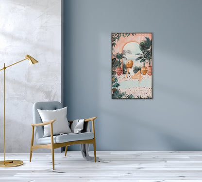 Giclée-/ Acrylgemälde auf Leinwand „Mediterrane Badenixe in Weiß“ - houseofhome24