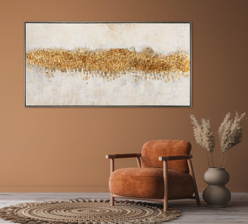 Handgemaltes, Abstraktes Acrylgemälde auf Leinwand „Goldener Horizont“ - houseofhome24