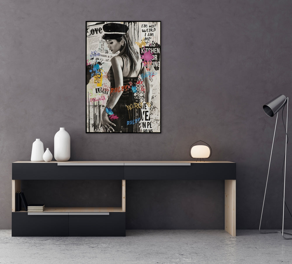 Acrylgemälde auf Leinwand mit Effekt Glitter „Street Art Girly“ | gerahmtes Street Art Gemälde - houseofhome24