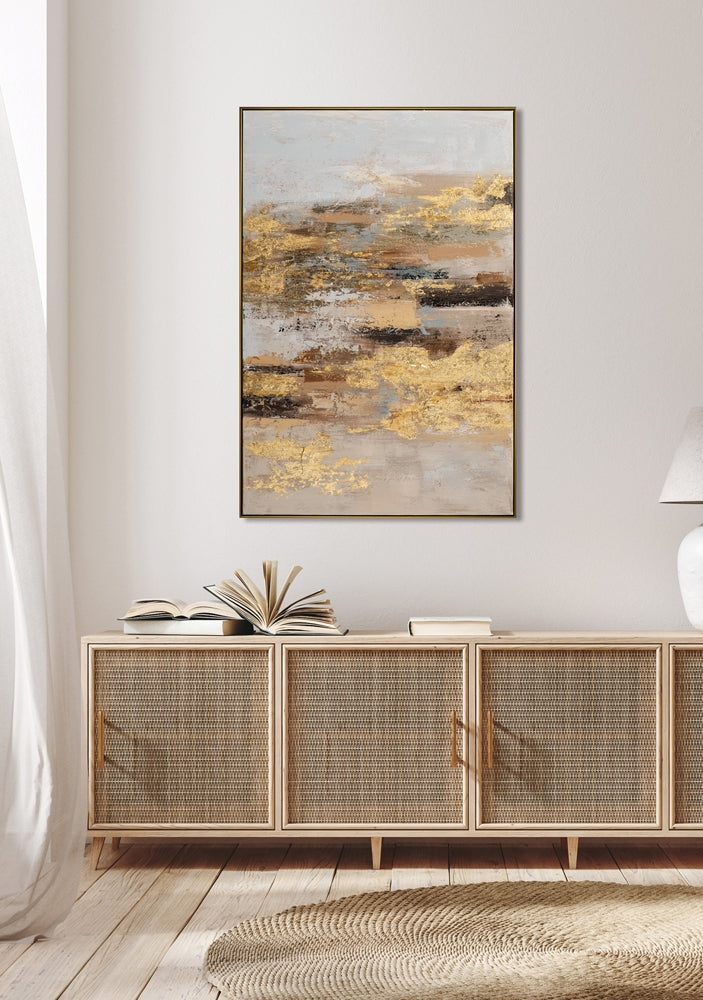 Handgemaltes, abstraktes Acrylgemälde auf Holzrahmen „Goldene Inspiration“ | gerahmtes Acrylgemälde - houseofhome24