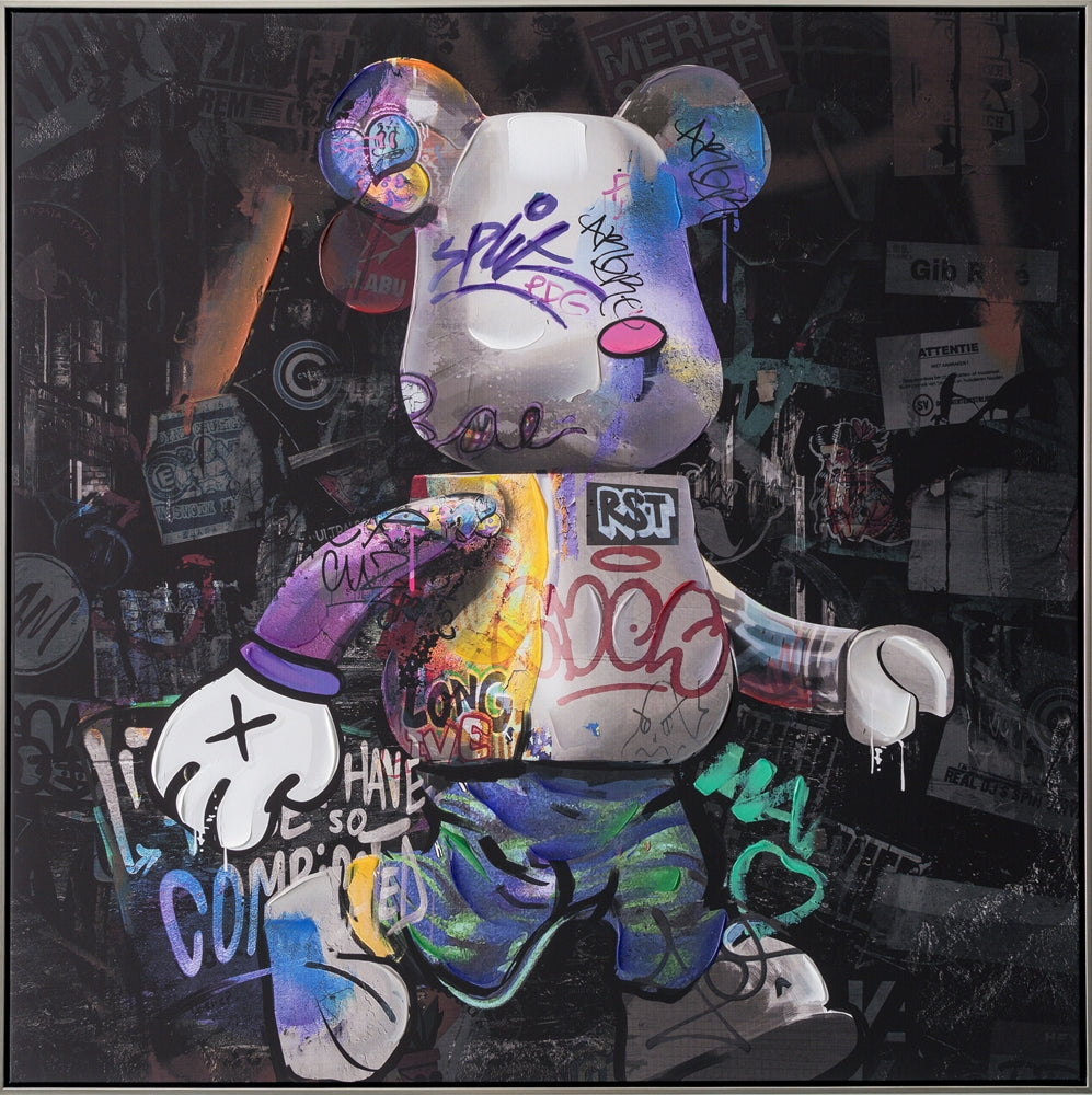 Giclée-/ Acrylgemälde im Graffiti-Style auf Leinwand „Busy Bear“ - houseofhome24