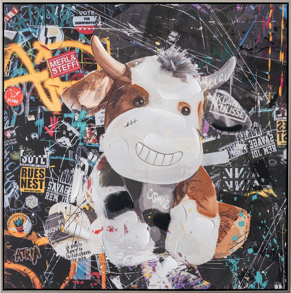 Giclée-/ Acrylgemälde im Graffiti-Style auf Leinwand „Crazy Cow“ - houseofhome24