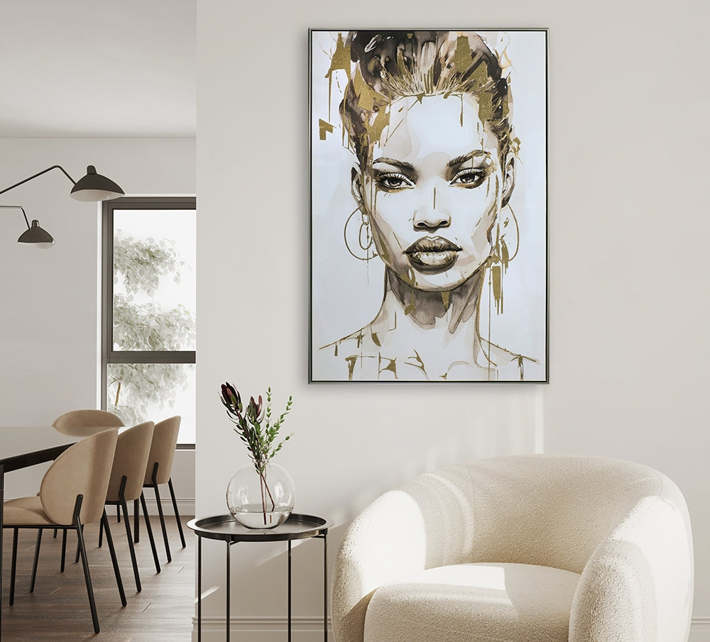 Acrylbild auf Leinwand Glicée Wandbild „Gold covered Beauty“ | gerahmtes Gemälde mit Metallfolie für moderne Wonzimmer oder Büros - houseofhome24