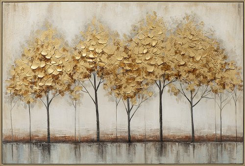 Handgemaltes Acrylbild auf Leinwand „Golden Trees“ | gerahmtes Wandbild mit Struktur für Wohnzimmer oder Büro - houseofhome24