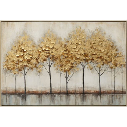 Handgemaltes Acrylbild auf Leinwand „Golden Trees“ | gerahmtes Wandbild mit Struktur für Wohnzimmer oder Büro - houseofhome24