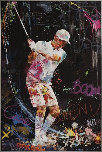 Acrylbild auf Leinwand Glicée Wandbild „Street Golf BOOM“ | gerahmtes Streetart-Gemälde für moderne Wonzimmer oder Büros - houseofhome24