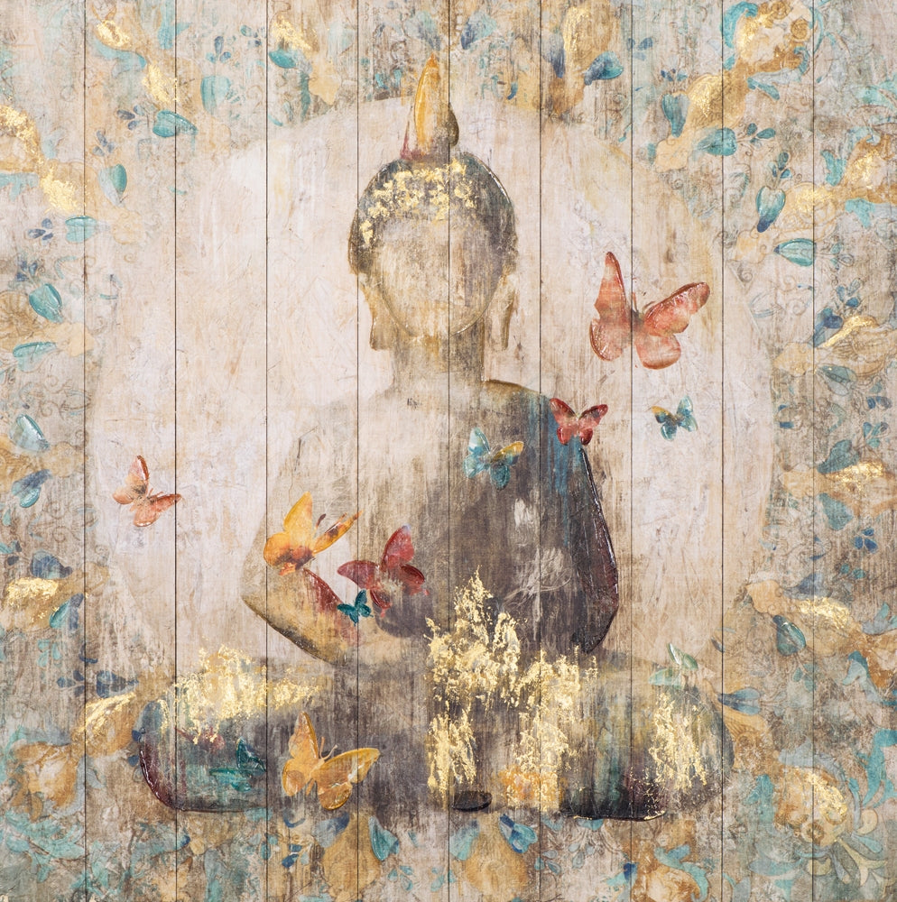 Giclée-/ Acrylgemälde auf Leinwand „Buddha mit Schmetterlingen“ - houseofhome24