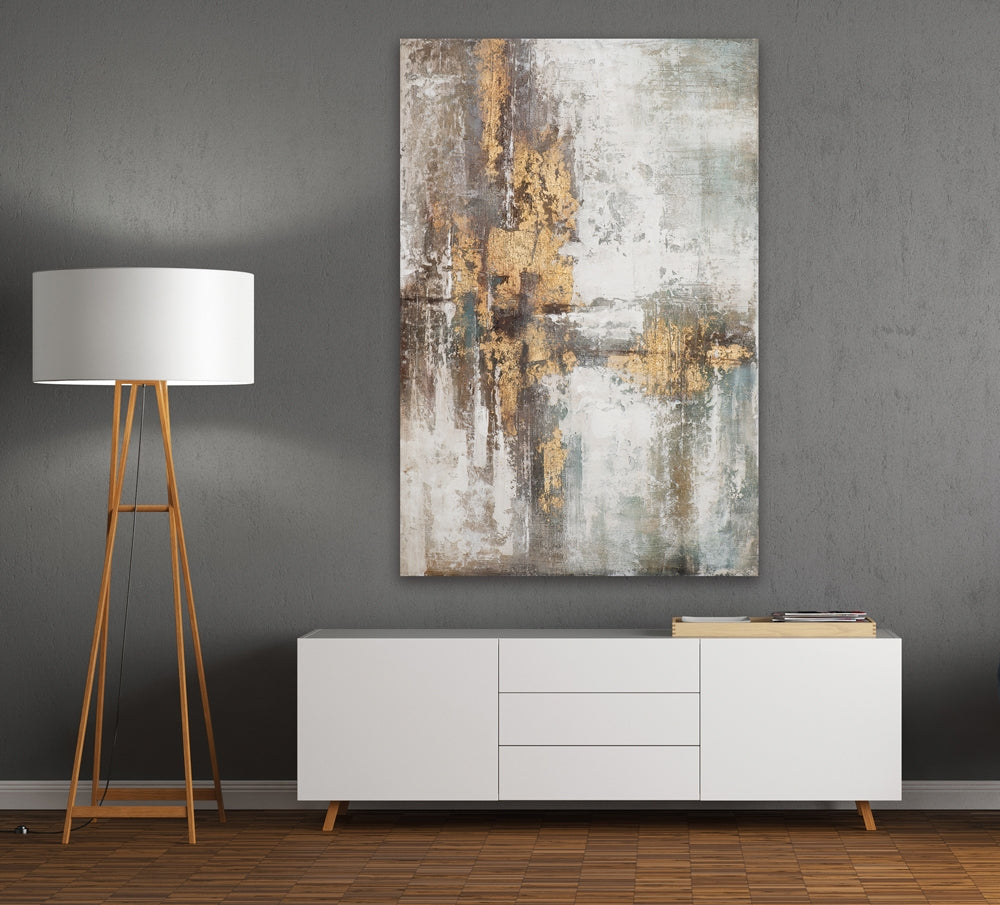 Abstraktes Acrylgemälde auf Leinwand „Abstrakte Farbkomposition in Beige und Gold“ | handgemaltes Leinwandgemälde - houseofhome24