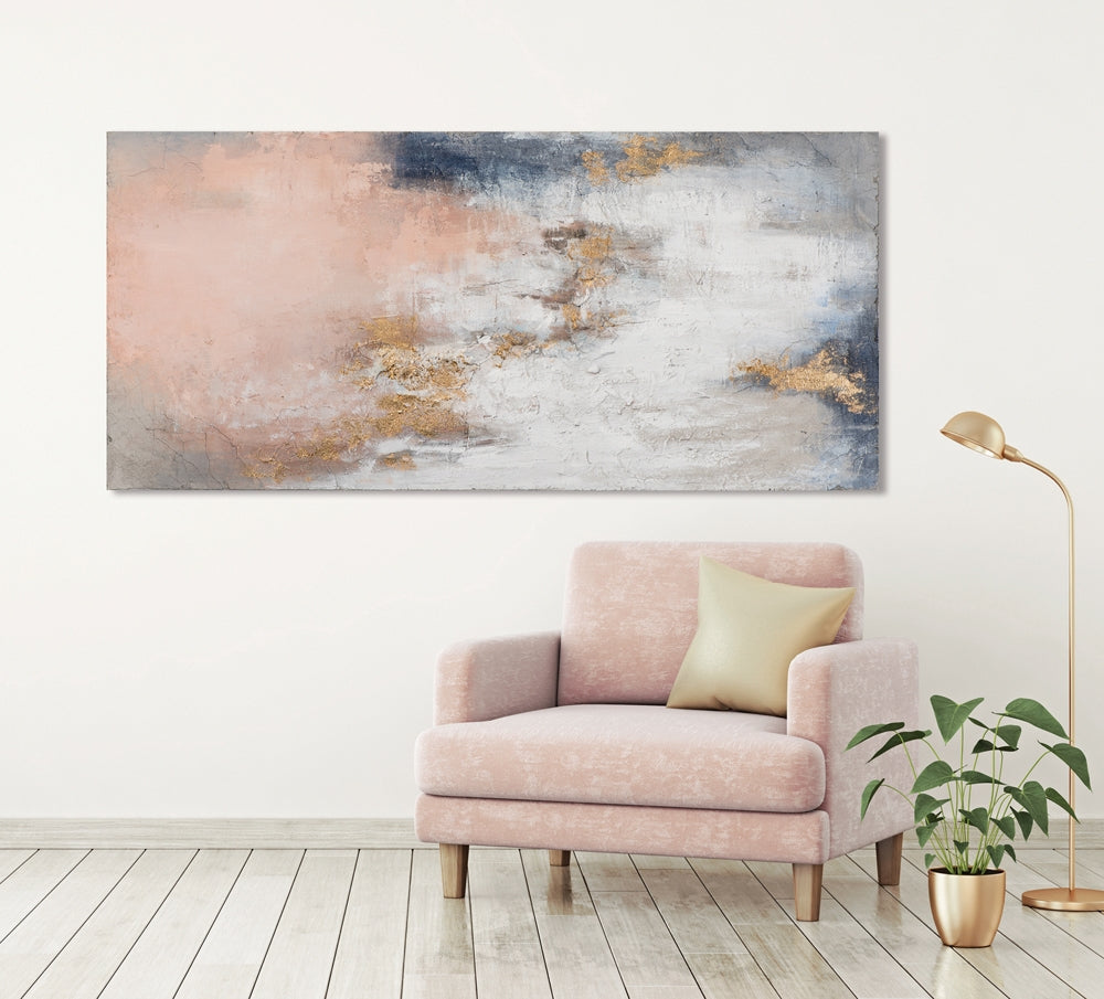 Handgemaltes, abstraktes Acrylgemälde auf Leinwand „Harmonie in Gold und Terracotta“ | gerahmtes Leinwandgemälde mit Craquelé Effekt - houseofhome24