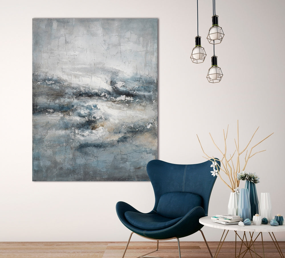 Handgemaltes Acrylgemälde auf Leinwand „Farbmelodie in Blau und Silber“ - houseofhome24