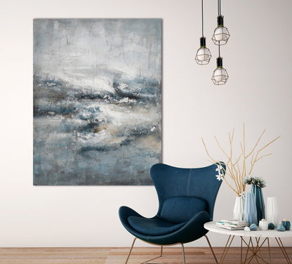 Handgemaltes Acrylgemälde auf Leinwand „Farbmelodie in Blau und Silber“ - houseofhome24