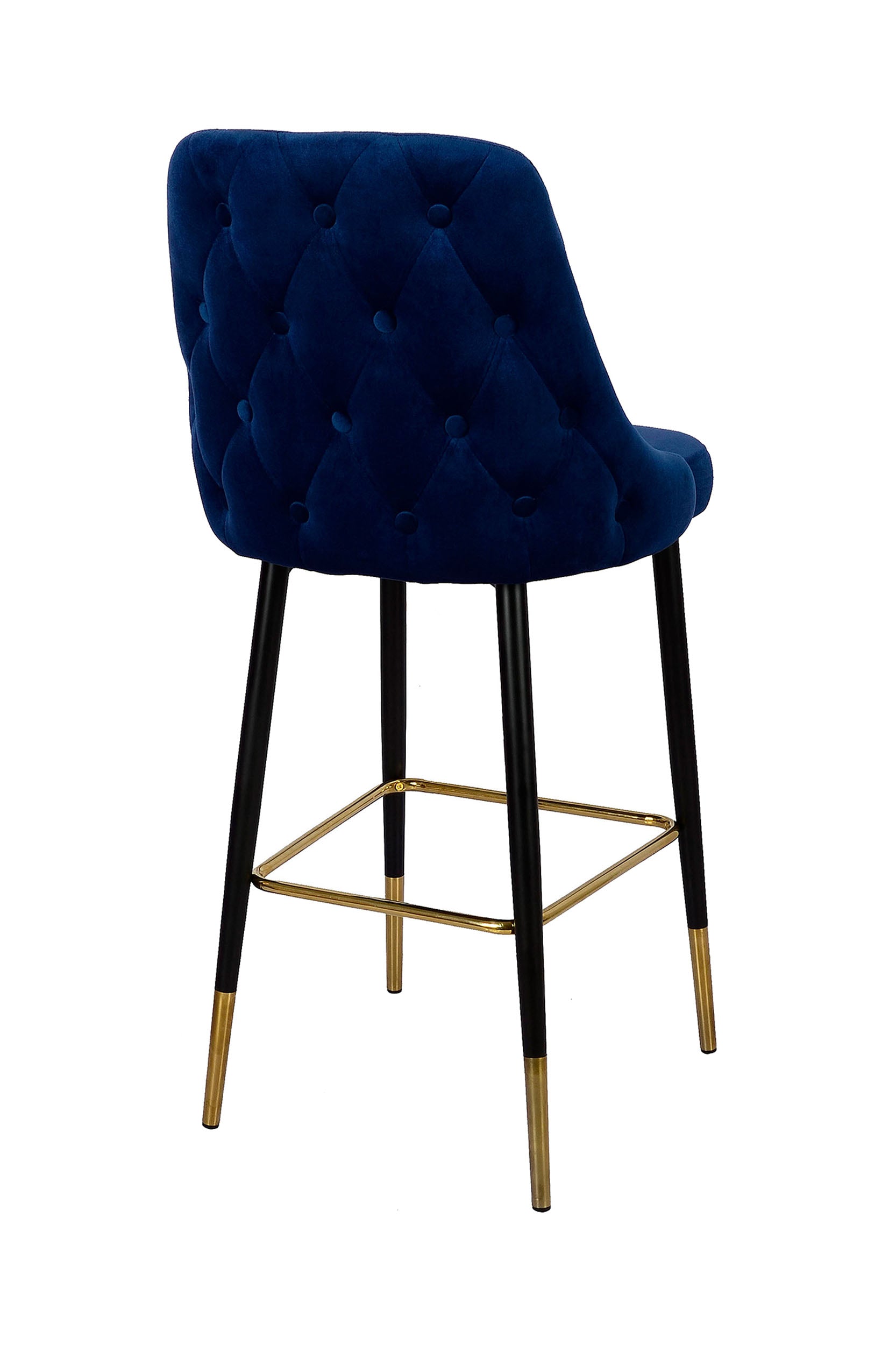 Stilvoller Samtlook Hocker „Amelia“  in Blau mit eleganter gesteppter Rückenlehne | Luxuriöses Bar-Feeling für dein Zuhause - houseofhome24