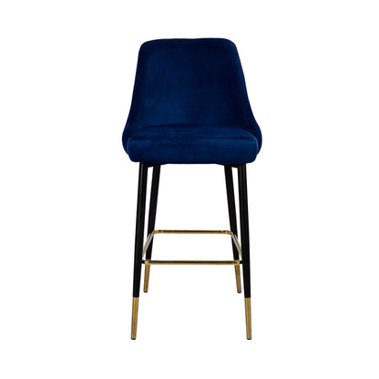 Stilvoller Samtlook Hocker „Amelia“  in Blau mit eleganter gesteppter Rückenlehne | Luxuriöses Bar-Feeling für dein Zuhause - houseofhome24