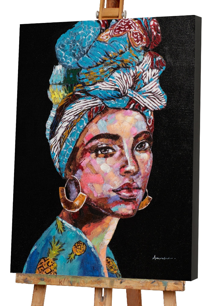 Giclée-/ Acrylgemälde auf Leinwand „Schönheit mit blauem Turban II“ - houseofhome24