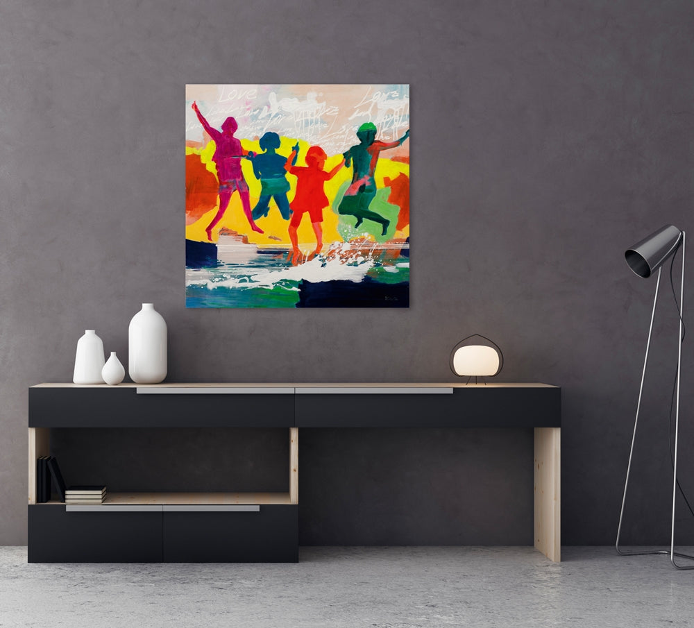 Acrylgemälde auf Leinwand „Happy Kids“ | Farbenfrohes Acrylgemälde auf Holzrahmen - houseofhome24