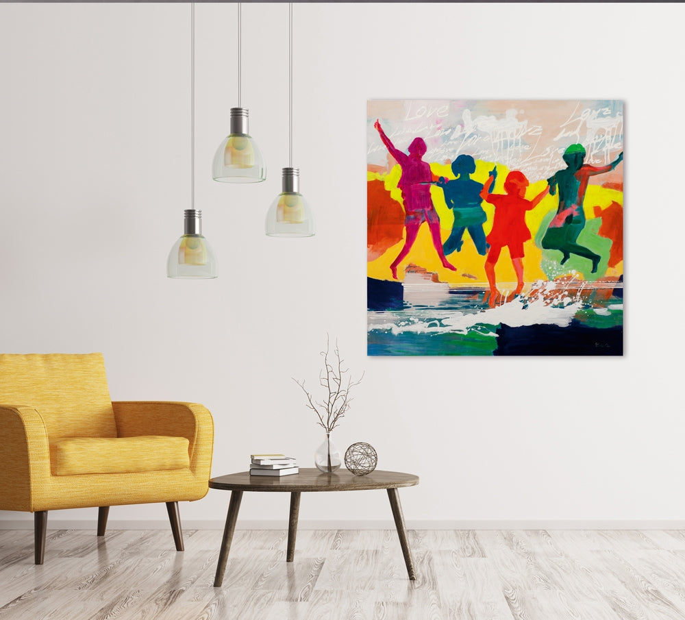 Acrylgemälde auf Leinwand „Happy Kids“ | Farbenfrohes Acrylgemälde auf Holzrahmen - houseofhome24