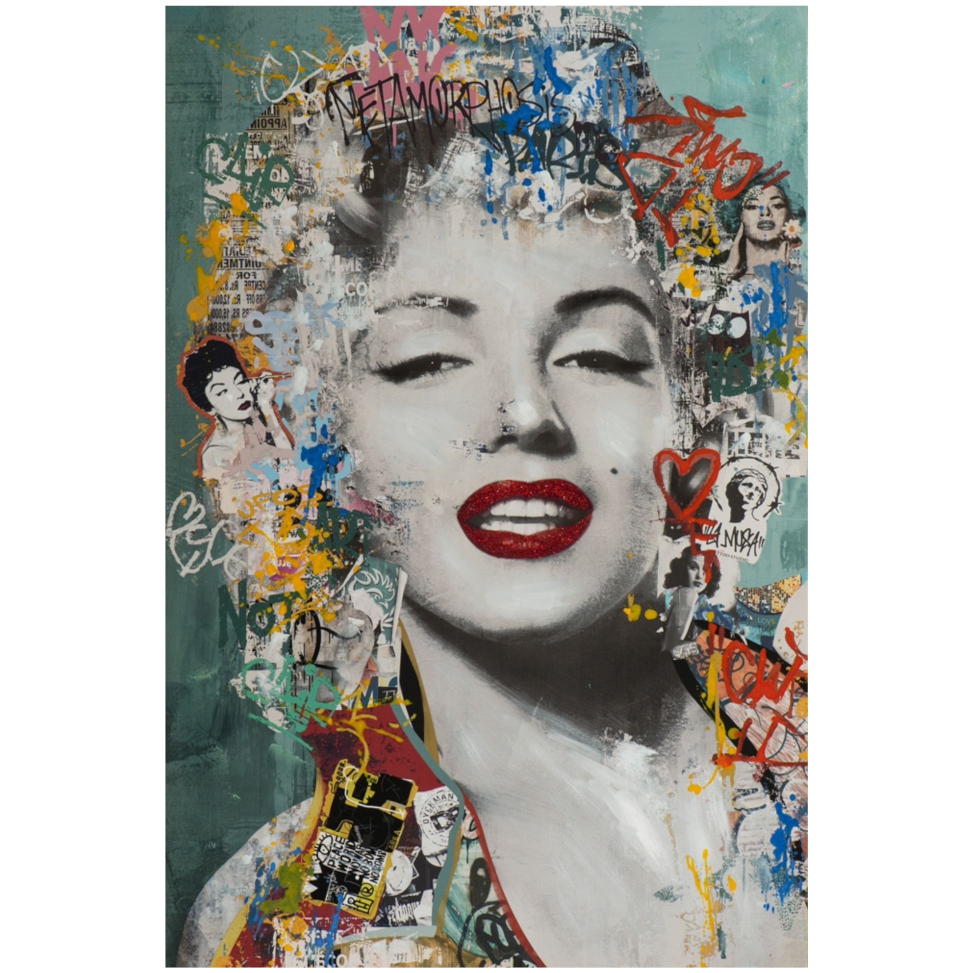 Giclée-/ Acrylgemälde mit Glitzer-Effekt auf Leinwand „Weiblicher Filmstar der 50er Jahre Marilyn“ - houseofhome24