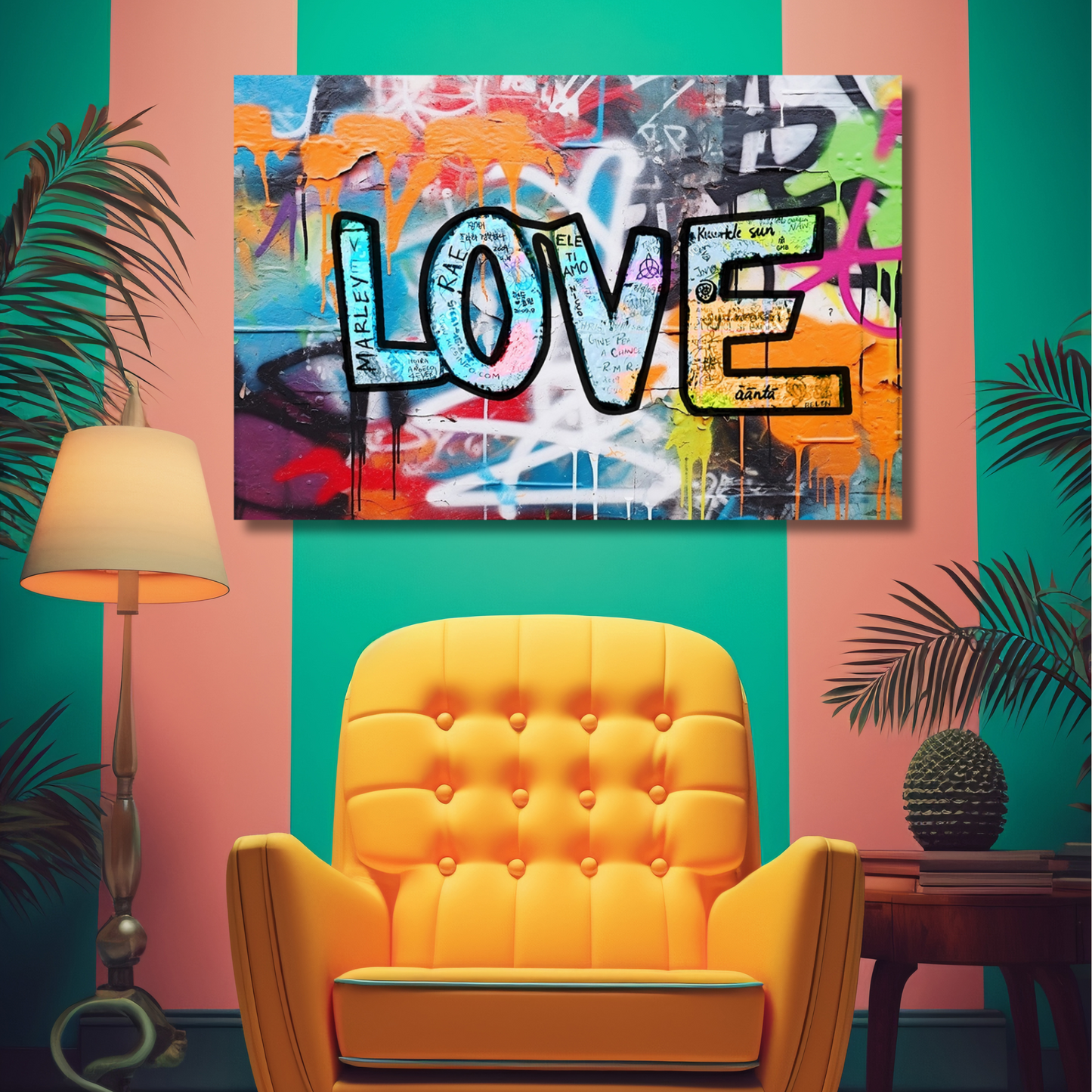 Digitaldruck-Wandbild auf Sicherheitsglas „Love is Pain(t)ful“ | Rahmenloses Wandbild für Büro oder Zuhause - houseofhome24