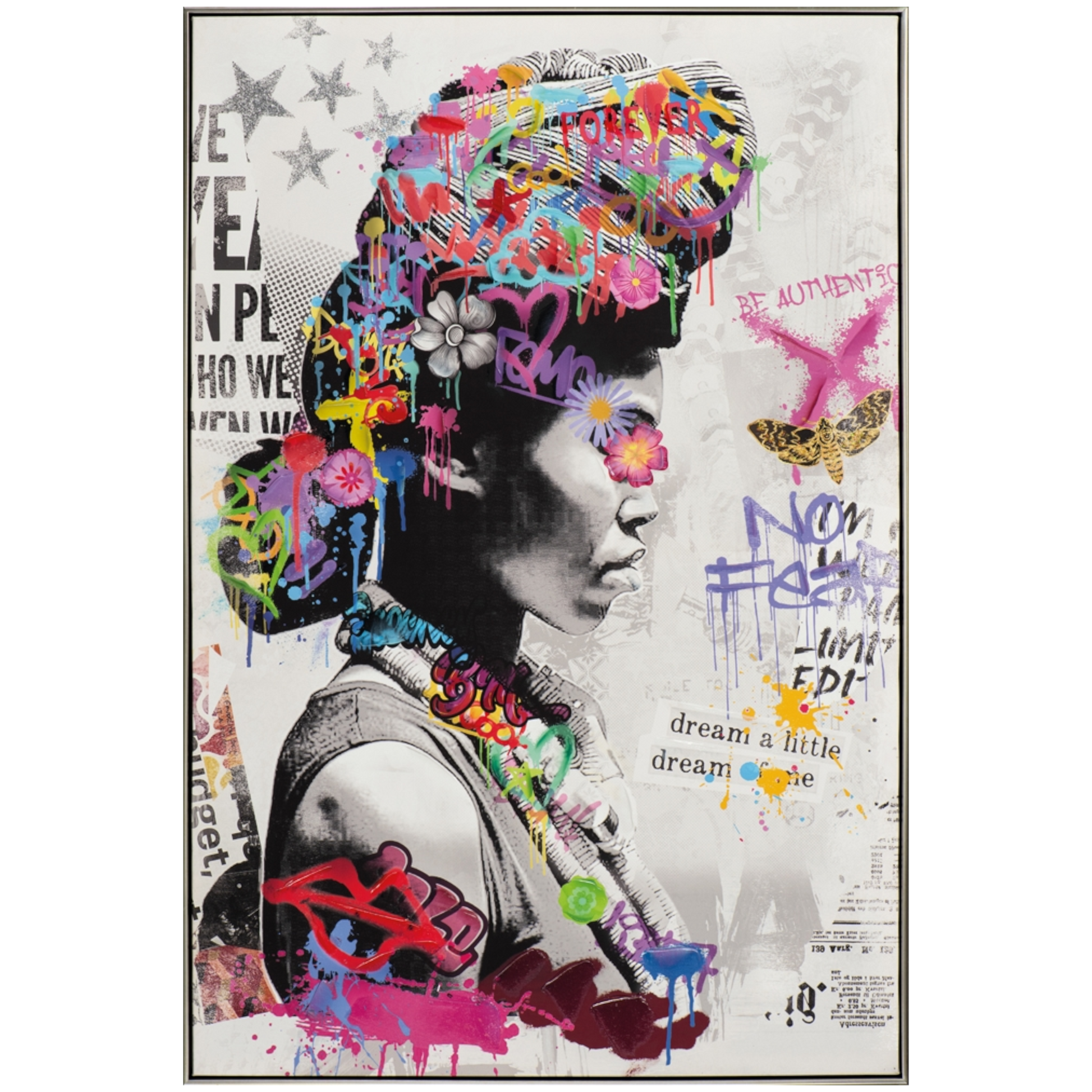 Giclée-/Acrylgemälde auf Leinwand in Graffiti-Style mit Effekt-Glitter „Flower Girl“ - houseofhome24