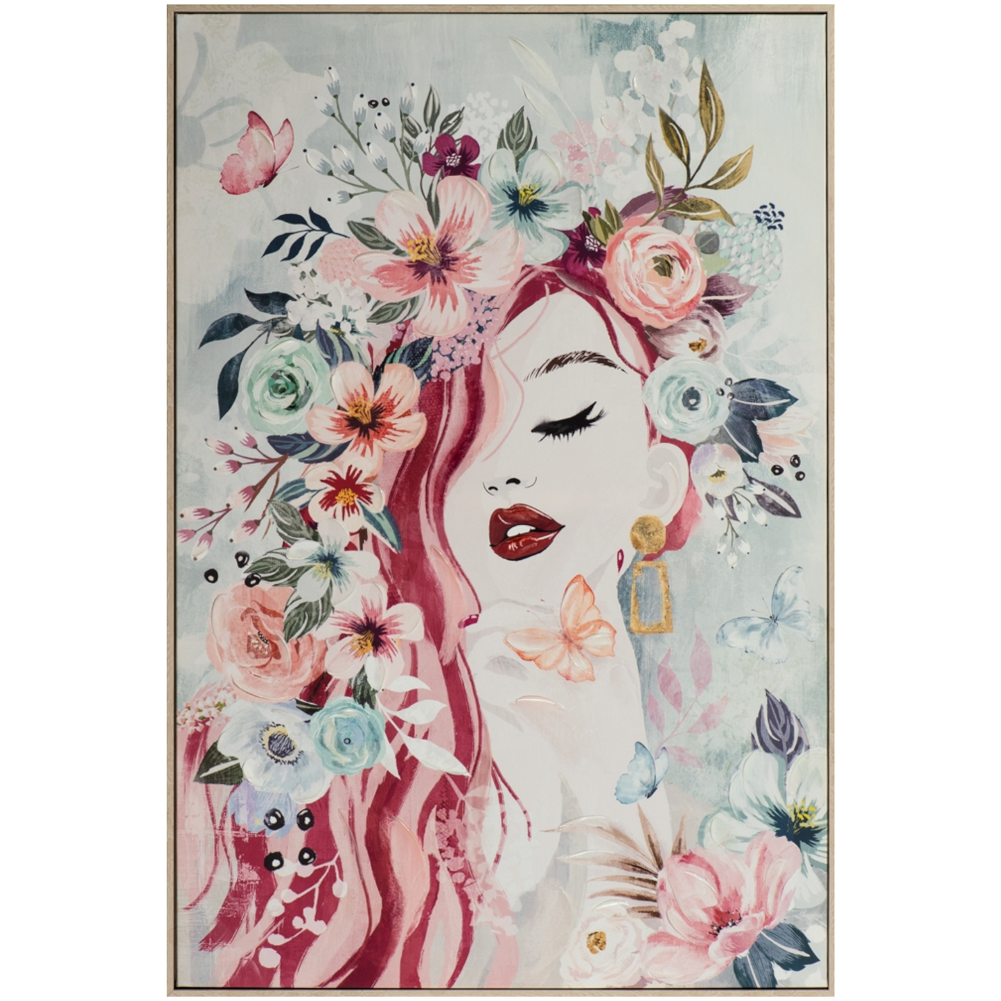 Giclée-/ Acrylgemälde auf Leinwand „Modische Dame mit Blumen“ - houseofhome24