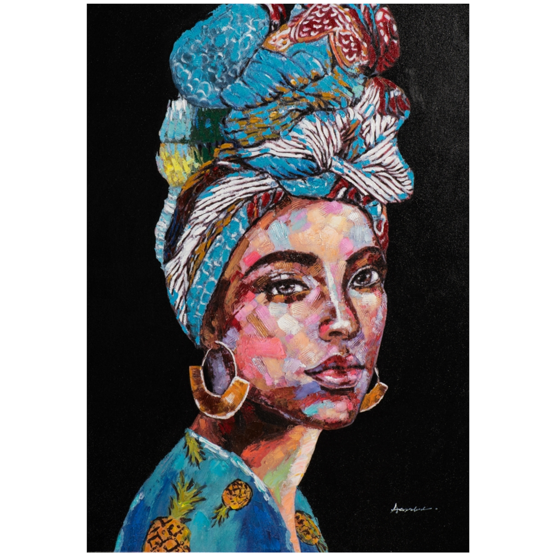 Giclée-/ Acrylgemälde auf Leinwand „Schönheit mit blauem Turban II“ - houseofhome24