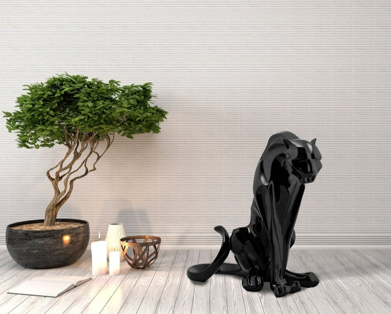 XL Luxuriöse und einzigartige Kunststein Skulptur: „Sitzender Panther“ - houseofhome24