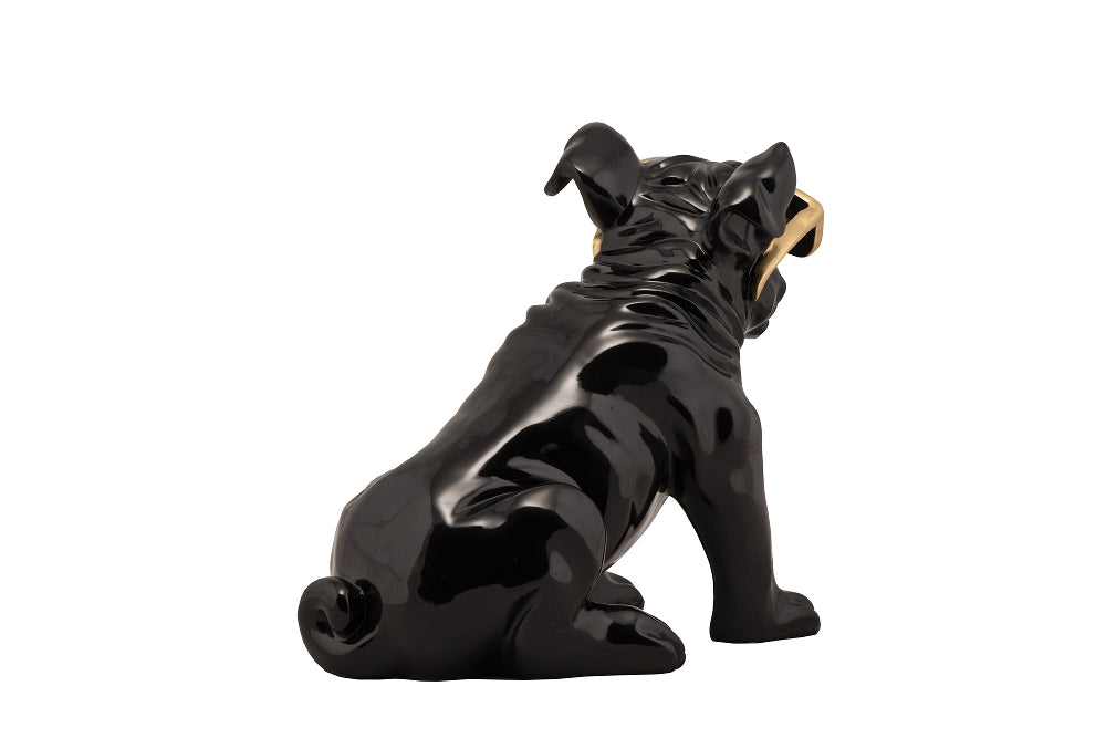 Handbemalte und einzigartige Kunststein Skulptur: „Bulldogge mit goldener Sonnenbrille“ - houseofhome24