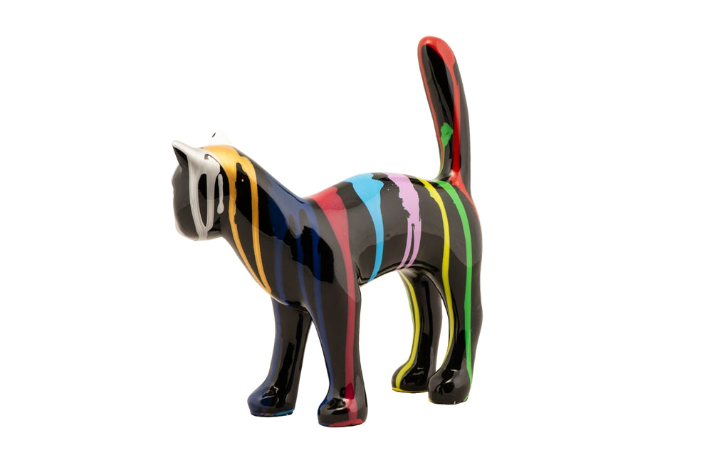 Handbemalte und einzigartige Kunststein Skulptur: „Bunte Katze 3“ - houseofhome24