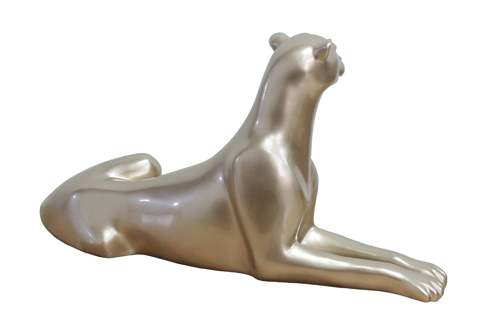 Handgemachte und einzigartige Kunststein Skulptur „Eleganter Gepard liegend“ - houseofhome24