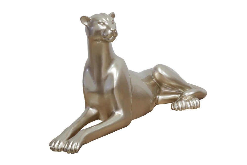 Handgemachte und einzigartige Kunststein Skulptur „Eleganter Gepard liegend“ - houseofhome24