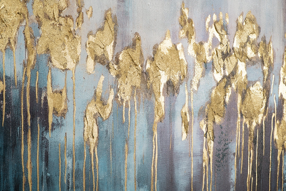 Acrylbild auf Leinwand Glicée Wandbild „Golden Waves“ | Abstraktes Gemälde mit Metallfolie für moderne Wonzimmer oder Büros - houseofhome24