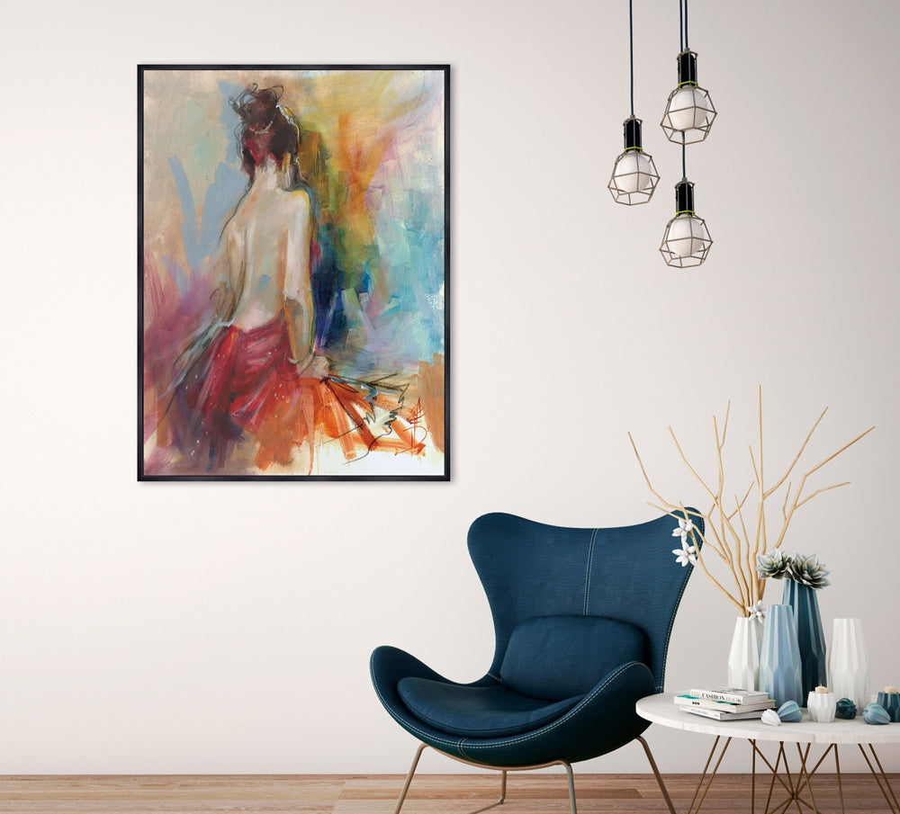 Farbenfrohes Acrylgemälde auf Leinwand „Modern colorierter Akt“ | gerahmtes Aktgemälde - houseofhome24